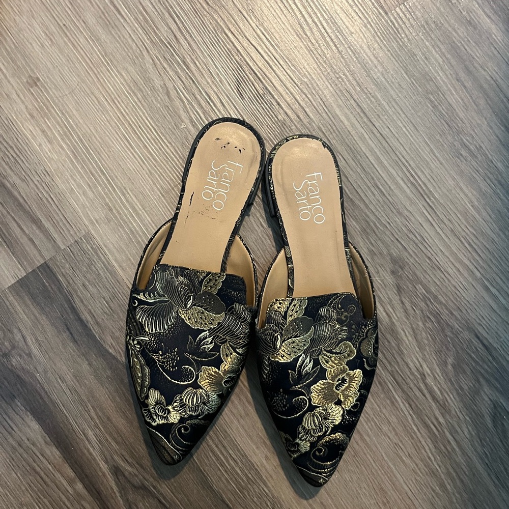 Franco Sarto Black and Gold/Green Women's Mules